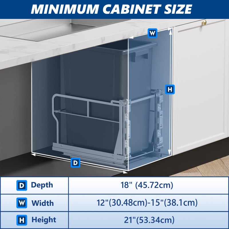 Insputer Pull Out Trash Can Under Cabinet with Tiltable 10Â° & 10 Gal Garbage bin, Under Sink Trash Can Kit for Kitchen, Easy to Take Out Bin, Requires Minimum Cabinets Opening 12" W X 18" D - Image 5
