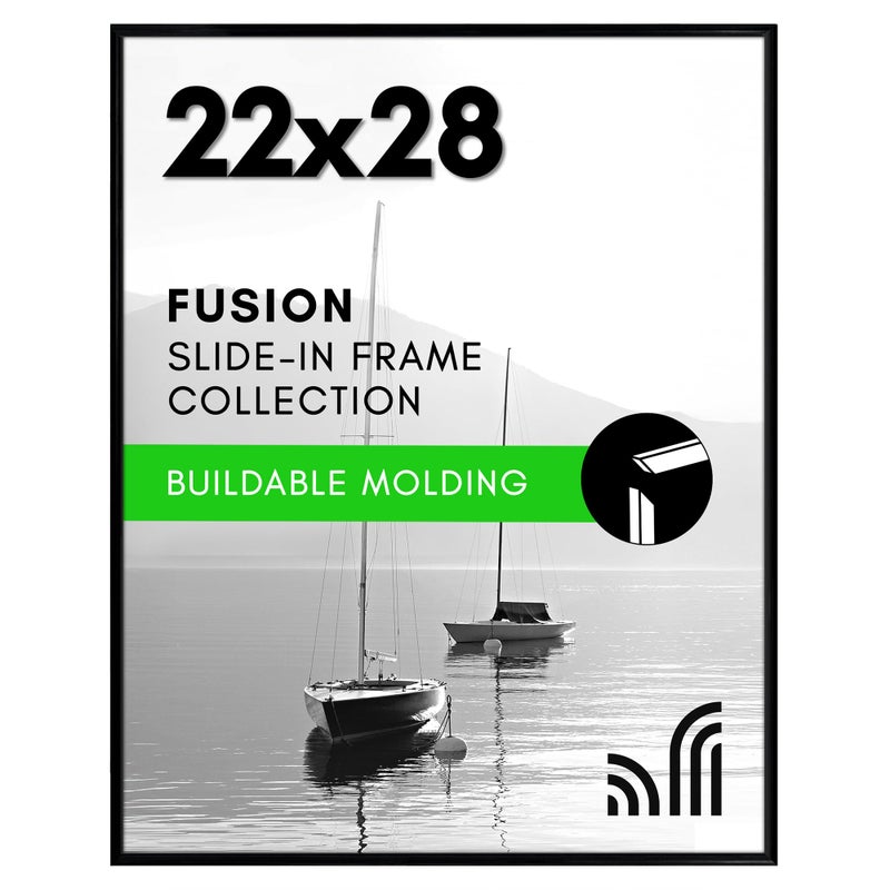 Americanflat 22x28 Poster Frame with Polished Front Cover SlideIn Photo Frame with Buildable Molding Fusion Collection Picture Frames for Wall Display Black - Image 2
