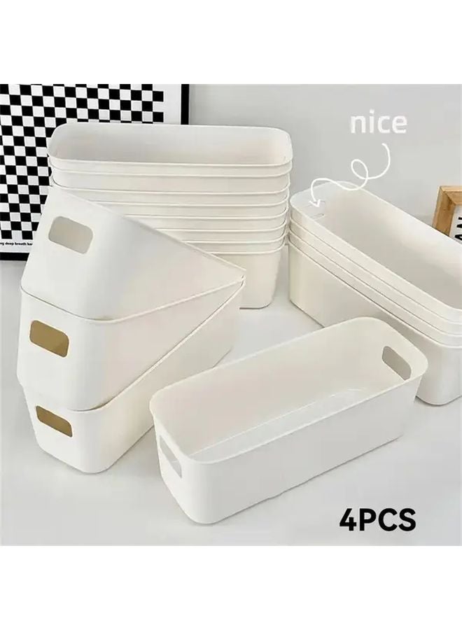 4 Piece White Plastic Storage Box Set Multifunctional Home Organizer For Makeup Tools - Image 1