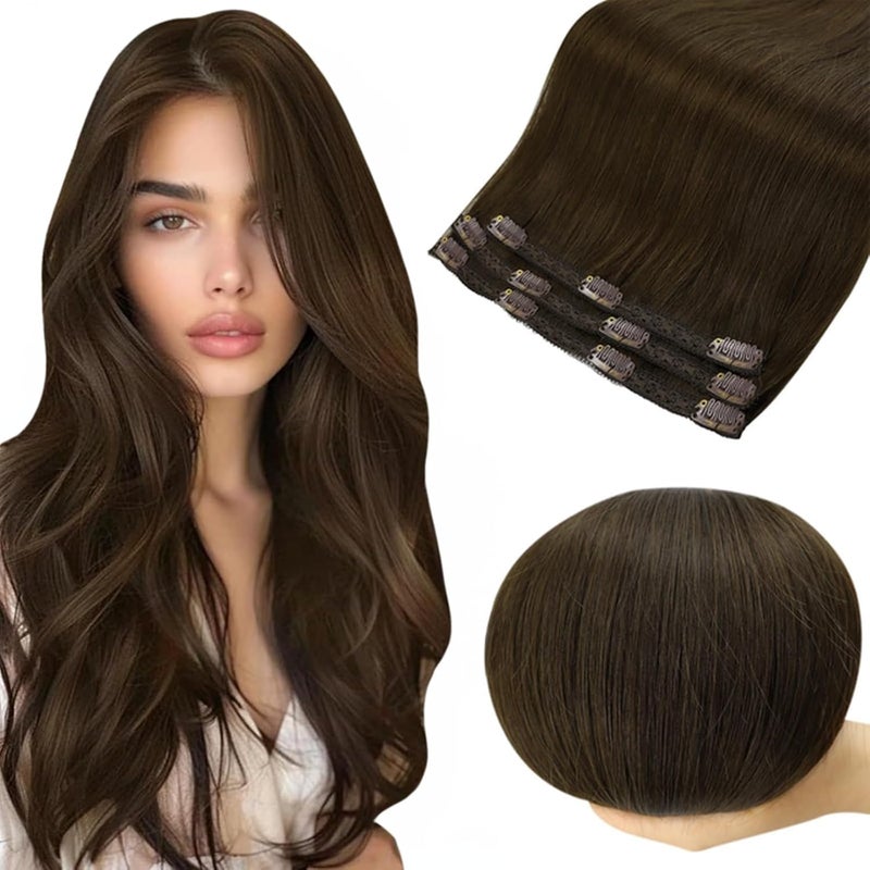 Full Shine Real Hair Extensions Clip in Human Hair 10 Inch Dark Brown Clip in Hair Extensions Remy Natural Hair Clip ins Soft Straight Hair for Thin Hair Add Volume 60 Grams 3 PCS