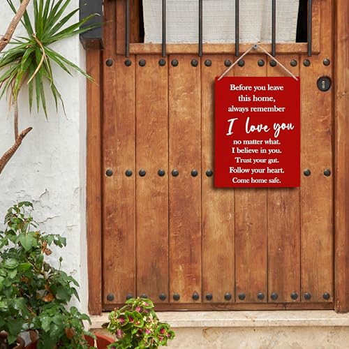 FUGWN Before You Leave This Home Always Remember I Love You Sign - Hanging Wooden Sign 8x10, Entryway Decor, Inspirational Motivational Decor (Red) - Image 3