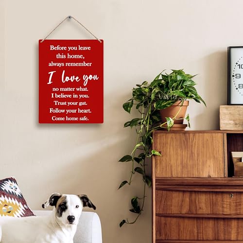 FUGWN Before You Leave This Home Always Remember I Love You Sign - Hanging Wooden Sign 8x10, Entryway Decor, Inspirational Motivational Decor (Red) - Image 2