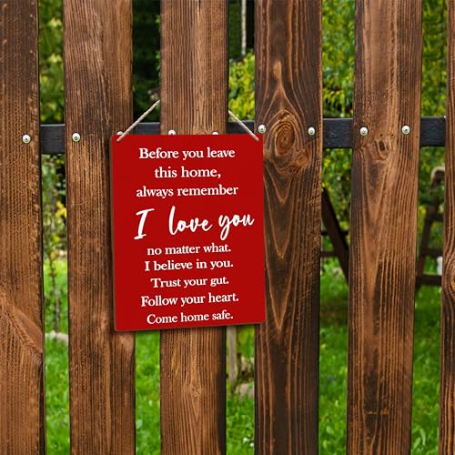 FUGWN Before You Leave This Home Always Remember I Love You Sign - Hanging Wooden Sign 8x10, Entryway Decor, Inspirational Motivational Decor (Red) - Image 5