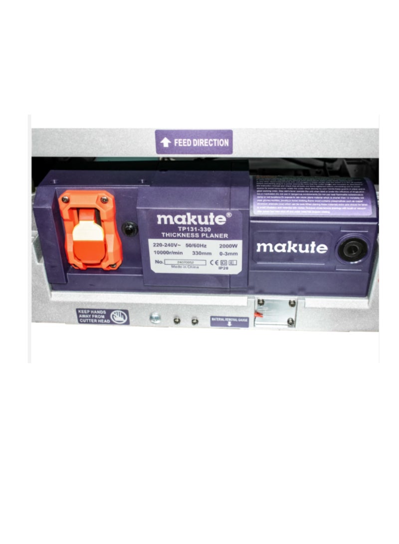 makute 2000W  Wood Planer with 10000RPM 334X22.2 mm Blade size 2  blades 330mm  Layout width 0-3mm Thickness layout for All Wood Types Planing Task - TP131-330 - Image 4