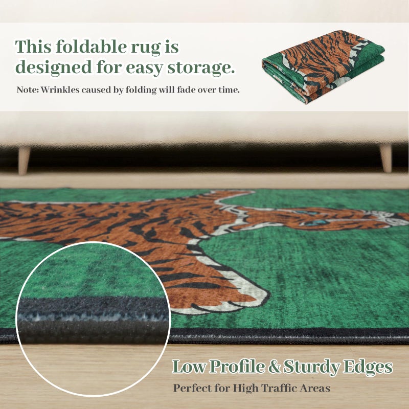 Seavish Tiger Rug 5x7 Area Rugs for Living Room Low Pile Thin Animal Print Green Rugs for Bedroom Aesthetic Washable Accent Rugs for Entryway Soft Floor Carpet for Dorm Office Modern Room Decor - Image 5