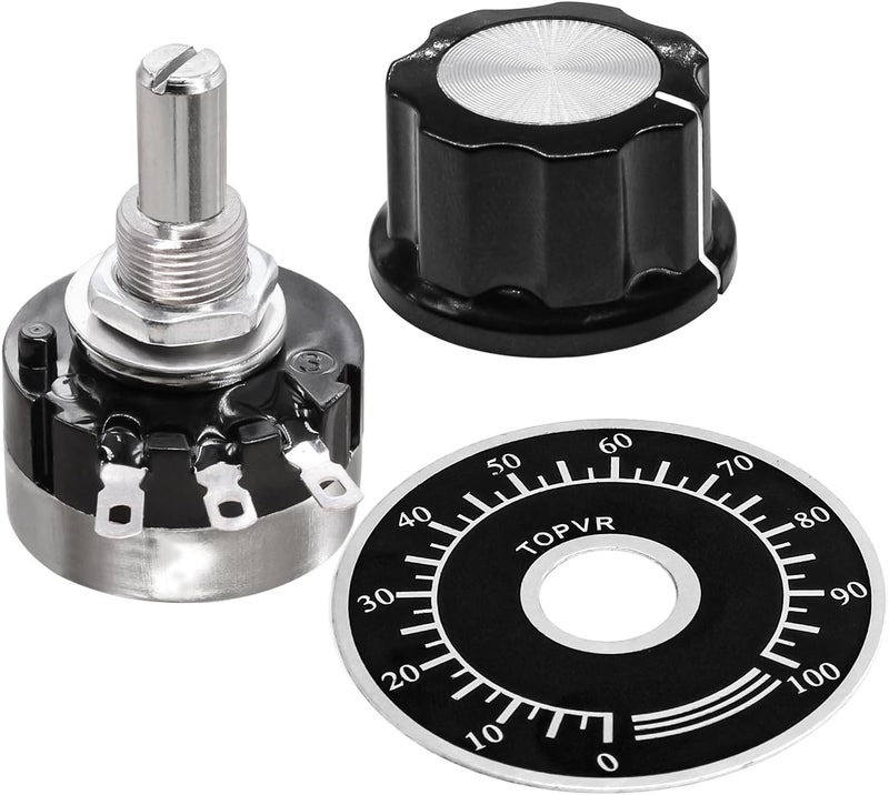 Taiss 2pcs RV24YN20S 1K Potentiometer Single Turn Carbon Film Rotary Taper Potentiometer Used for Inverter speed regulation. Motor speed control + 2pcs A03 knob + 2pcs dials (B102 1K ohm) - Image 1