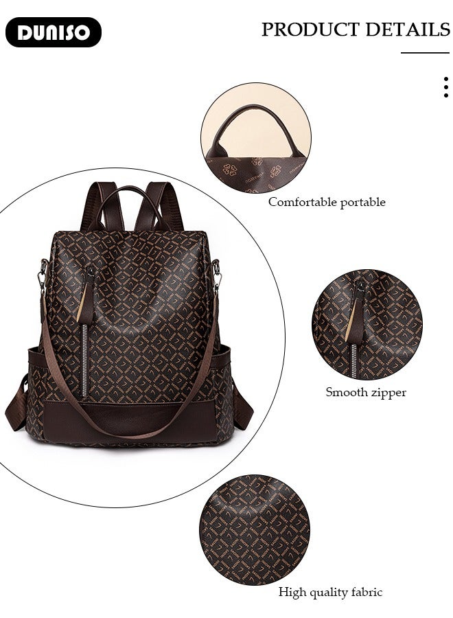 DUNISO Women's Anti-theft Casual Shoulder Backpack, Waterproof PU Leather Backpack for Girl Woman,Travel Bookbag Shoulder Backpack with Multiple Pockets, Lightweight Ladies Fashion Daily Backpack Anti-theft Casual Daypack for Work Travel - Image 2