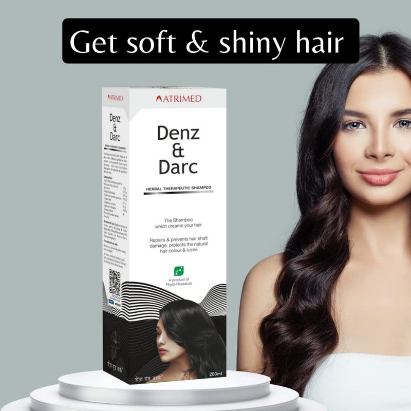 Atrimed Denz  Darc Herbal Therapeutic Shampoo  Protects The Natural Hair Colour and Lusture  Enriched with Hibiscus and Aloe vera  600ml  Pack of 3 - Image 2