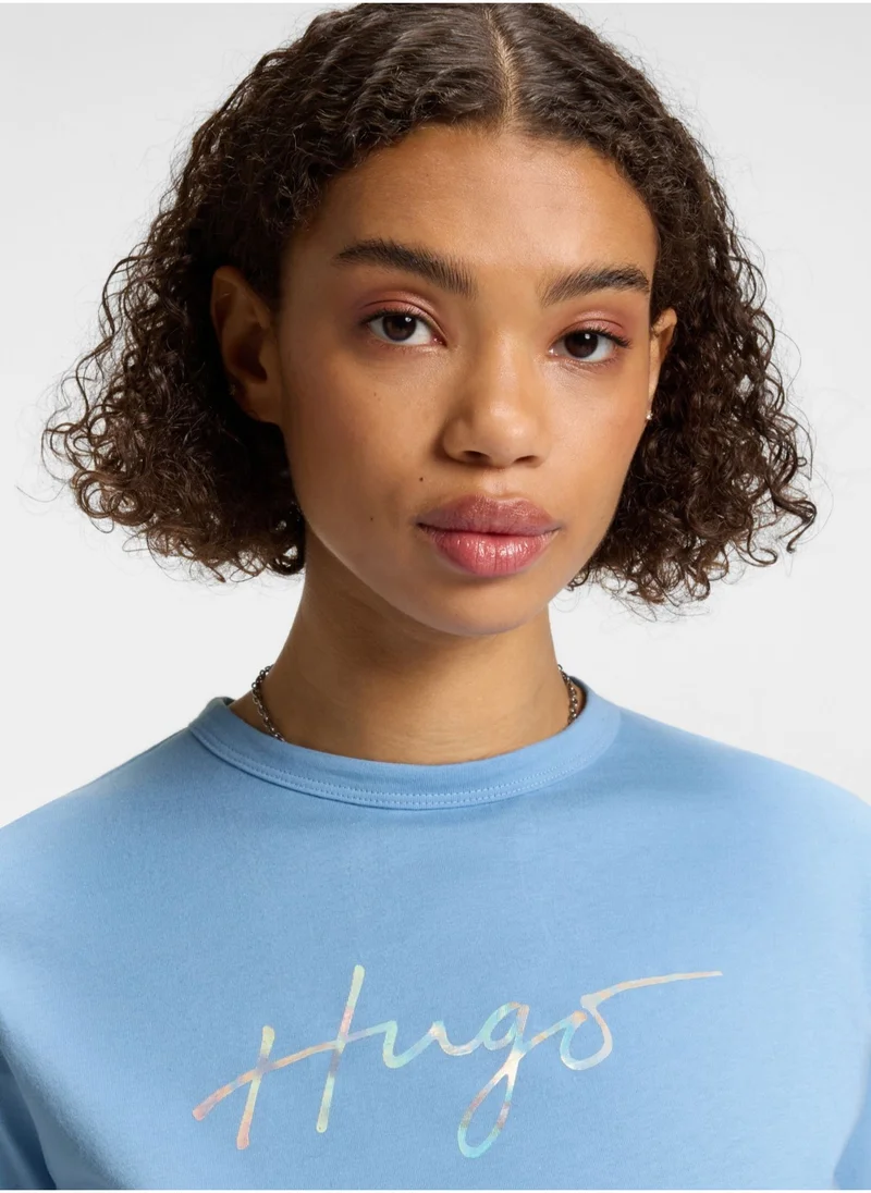 HUGO Crew-neck T-shirt in cotton with seasonal print