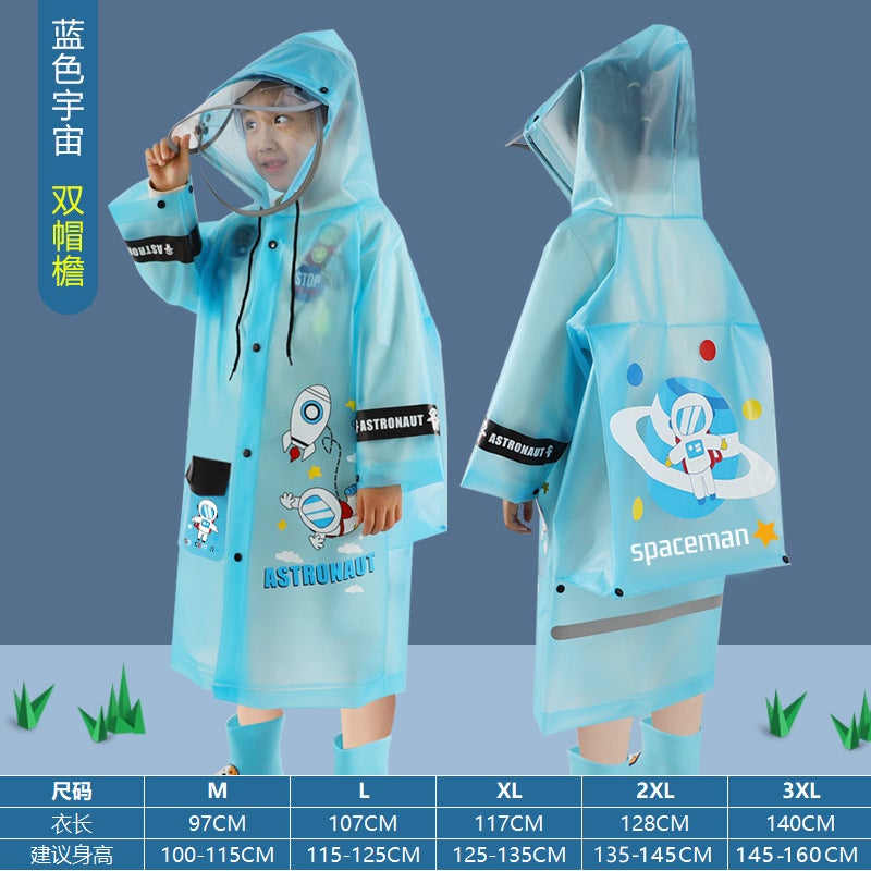Generic 2022 New Childrens Raincoat Full Body Waterproof Baby Rain Gear Kindergarten Primary School Long Poncho 213 Blue Universe + double brim