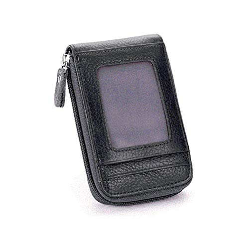 BAKUN Premium Leather Slim Zipper Business/Credit Card Wallet Case Holder with Clear Photo Slot, Security Travel Wallet(Black) - Image 3