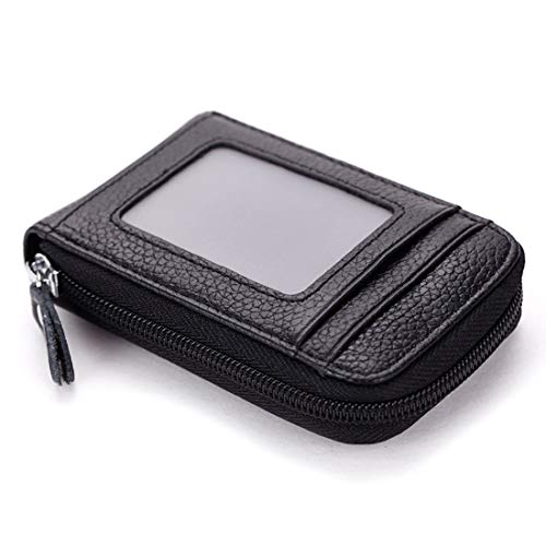 BAKUN Premium Leather Slim Zipper Business/Credit Card Wallet Case Holder with Clear Photo Slot, Security Travel Wallet(Black) - Image 1