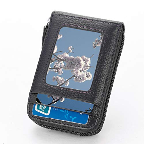 BAKUN Premium Leather Slim Zipper Business/Credit Card Wallet Case Holder with Clear Photo Slot, Security Travel Wallet(Black) - Image 2