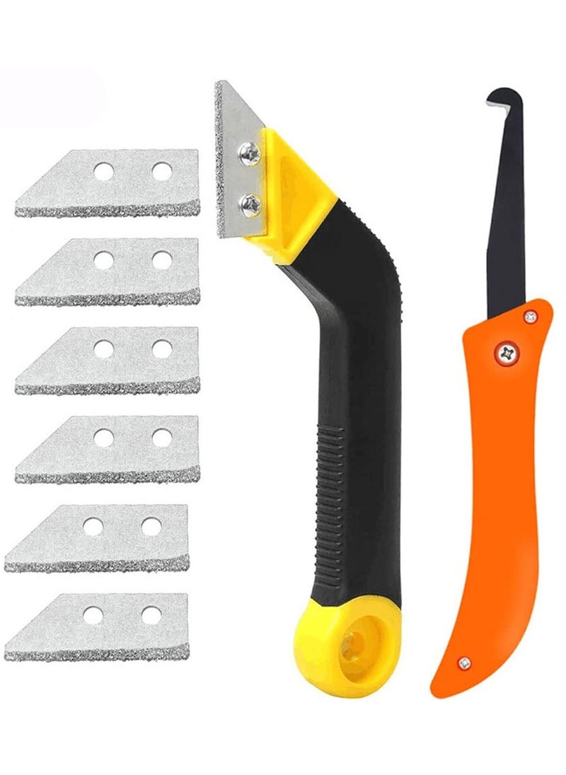 sokany - 8 PCS Grout Remover Tool set, Grout Saw, Angled Grout Scraping Rake Tool with 6 Pieces Extra Blades Replacement for Tile Cleaning (Yellow/Orange/Black) - Image 1