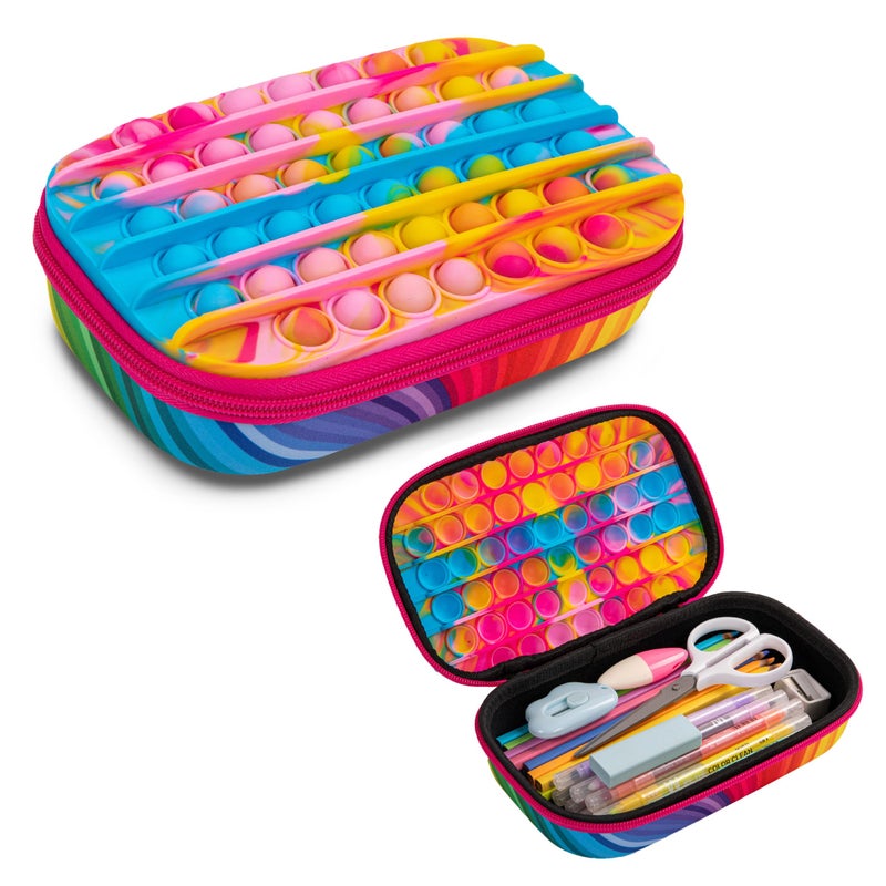 ZIPIT POP Pencil Box for Girls  Fidget Toy  Silicon Sensory Push It Case  Large Capacity Pencil Case Rainbow