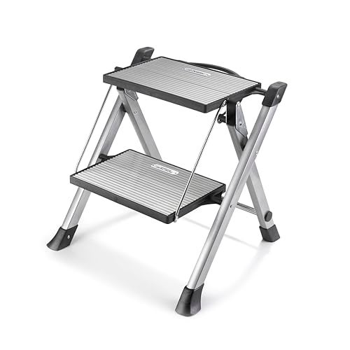 Polder Easy-Close Aluminium 2-Step Stool, Ladder with Non-Skid Feet, Folding Step, Top Step Height - 1.4 feet - Image 1