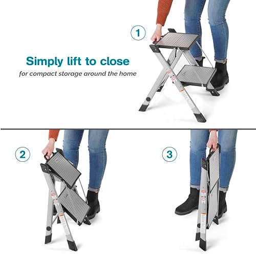 Polder Easy-Close Aluminium 2-Step Stool, Ladder with Non-Skid Feet, Folding Step, Top Step Height - 1.4 feet - Image 3
