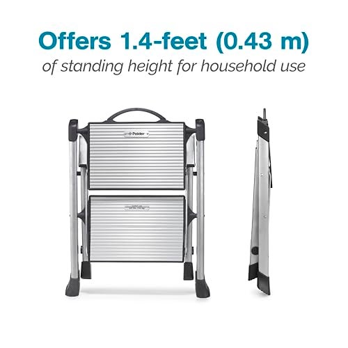 Polder Easy-Close Aluminium 2-Step Stool, Ladder with Non-Skid Feet, Folding Step, Top Step Height - 1.4 feet - Image 4