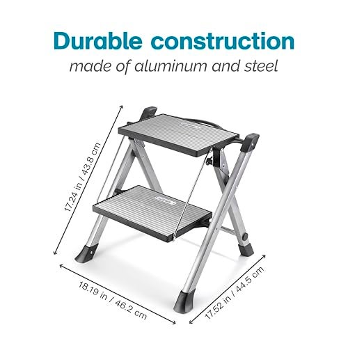 Polder Easy-Close Aluminium 2-Step Stool, Ladder with Non-Skid Feet, Folding Step, Top Step Height - 1.4 feet - Image 2