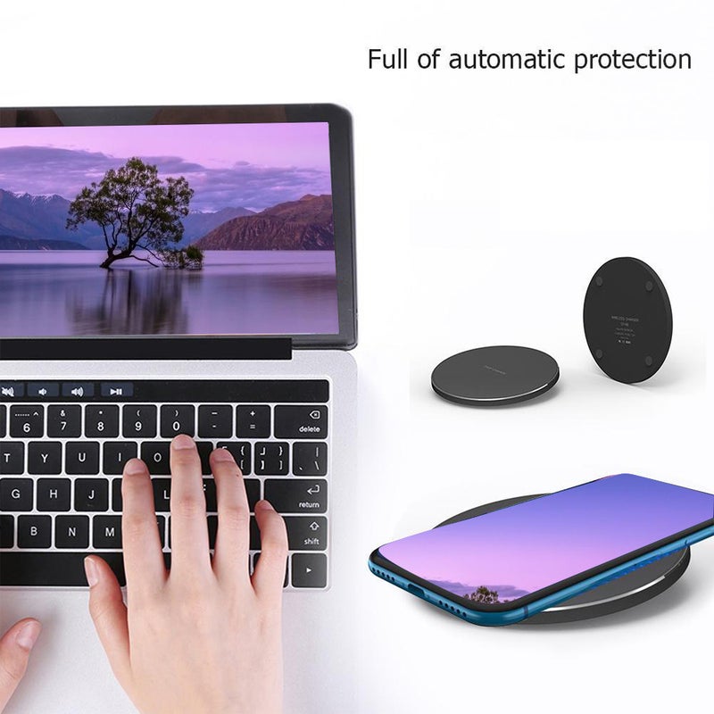 Portable Aluminum Alloy Ultra-thin Round Shape Qi Standard Wireless Charger 10W Fast Charging Pad Universal Phone Charge Base for i-Phone 8/8 Plus/X or for Samsung Galaxy S9+/S9/S8/S8+/S7/S7 Edge/S6 Edge+ and More - Image 4
