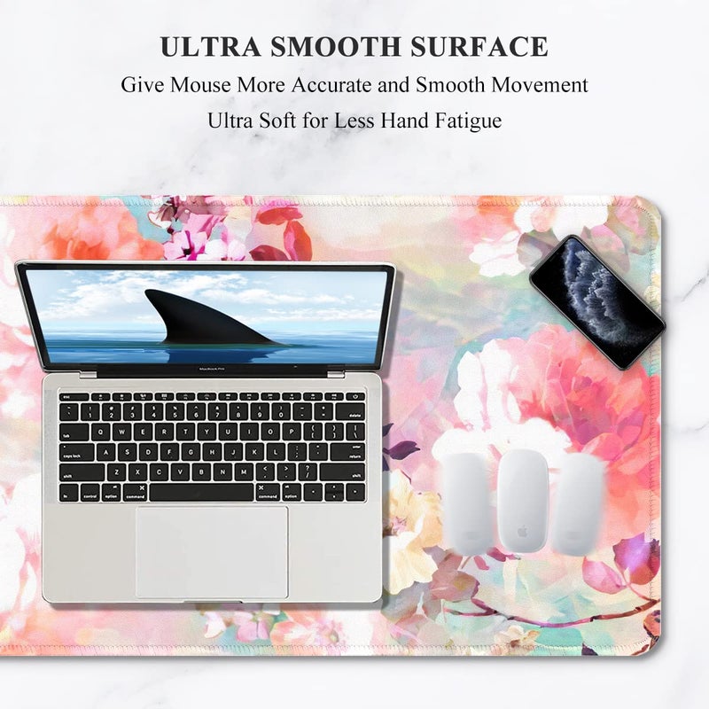 Auhoahsil Desk Pad, XXL Large Mouse Extended Gaming Mousepad, Cute Mat for Women, Big Office Accessories Pad Computer Keyboard and Laptop, 35.5 x 15.7 Inch, Pretty Pink Flowers, Girly Flowers - Image 3