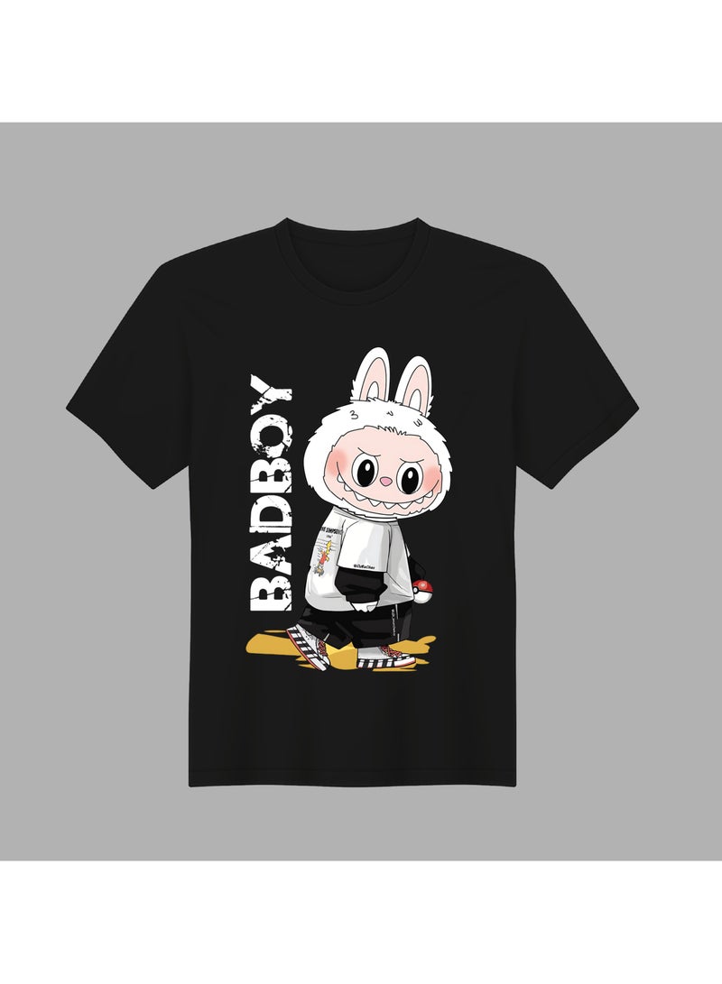 لابوبو تي شيرت LABUBU Bad Boy Cartoon - تي شيرت بأكمام قصيرة للجنسين، ملابس كاجوال لطيفة وعصرية من القطن الخالص باللون الأسود - Image 1