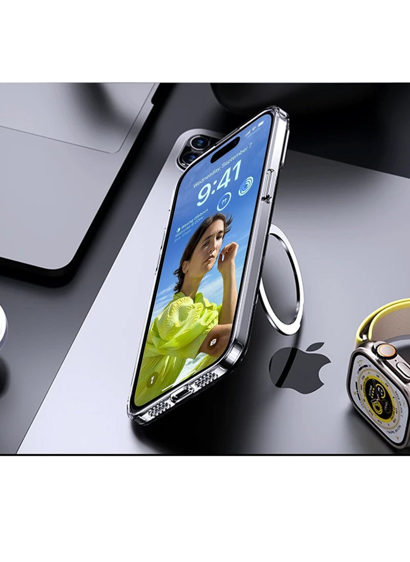 Wtech - TPU Magsafe With Large Finger Hand Ring Grip Raised Bavel Camera Hole Case Cover For Apple iPhone 15 Pro Max 2023 Clear/Black - Image 1