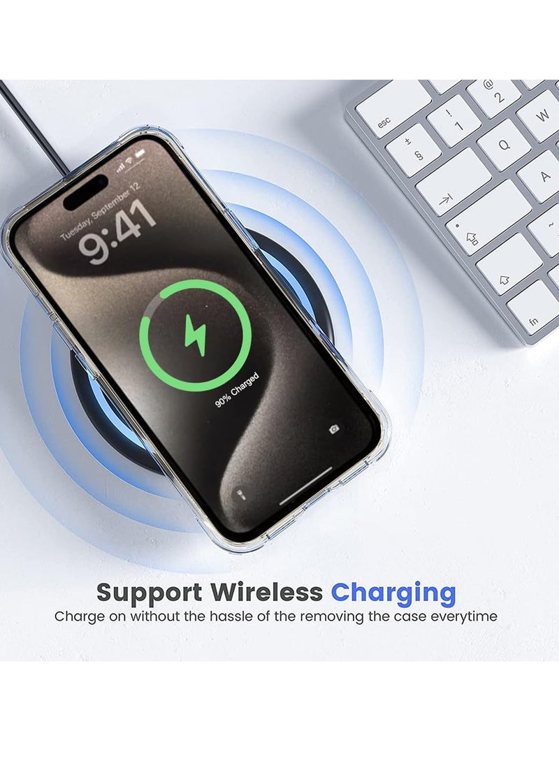 Wtech - TPU Magsafe With Large Finger Hand Ring Grip Raised Bavel Camera Hole Case Cover For Apple iPhone 15 Pro Max 2023 Clear/Black - Image 1