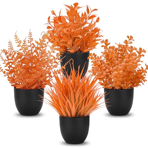 Der Rose Fall Fake Plants 4 Packs Artificial Plants Small Faux Plants Black Bathroom Accessories Fall Decorations for Home Bathroom Home Office Desk Fall Decor Indoor - Image 1