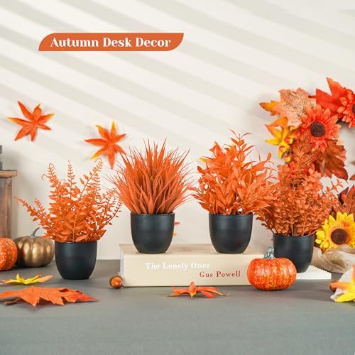Der Rose Fall Fake Plants 4 Packs Artificial Plants Small Faux Plants Black Bathroom Accessories Fall Decorations for Home Bathroom Home Office Desk Fall Decor Indoor - Image 3