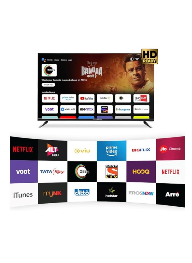 CELLECOR - Cellecor Smart TV E-32X HD LED Smart Android TV, 24W Dual Speakers Sound, Latest Bluetooth Connectivity, Android Version 10, Chromecast Built-In Specifications HD Resolution|512 MB RAM| 4GB ROM - Image 1
