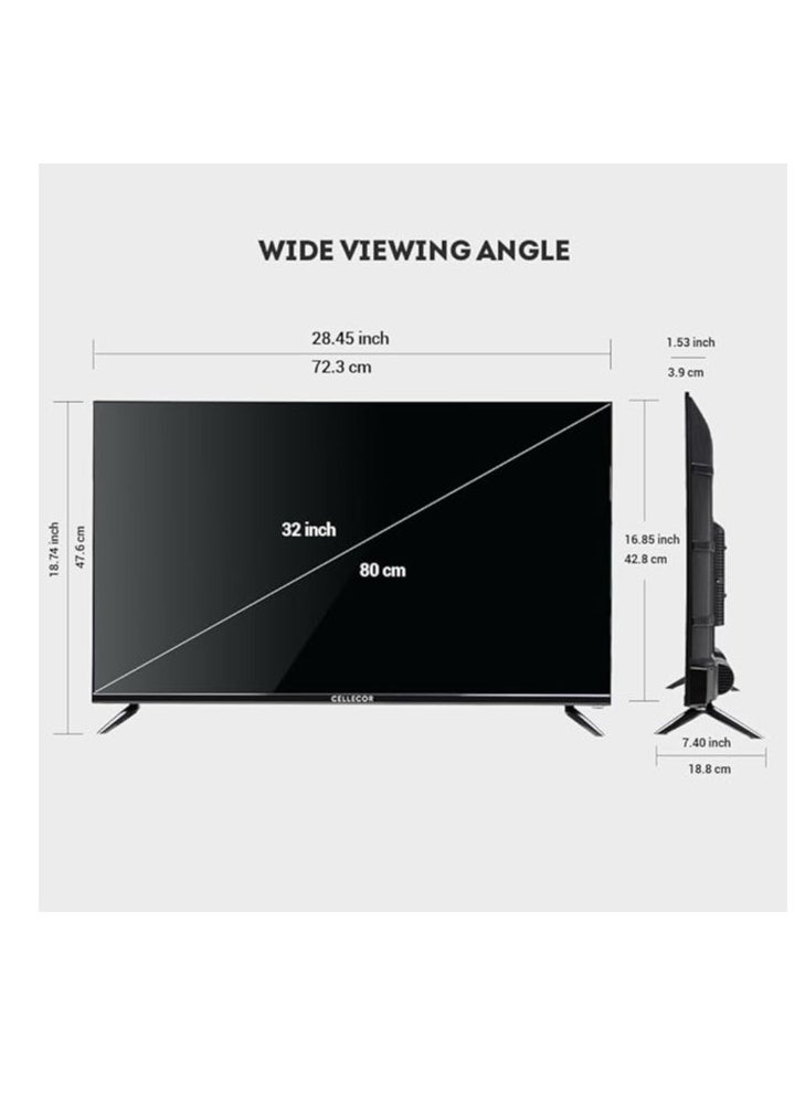 CELLECOR - Cellecor Smart TV E-32X HD LED Smart Android TV, 24W Dual Speakers Sound, Latest Bluetooth Connectivity, Android Version 10, Chromecast Built-In Specifications HD Resolution|512 MB RAM| 4GB ROM - Image 1