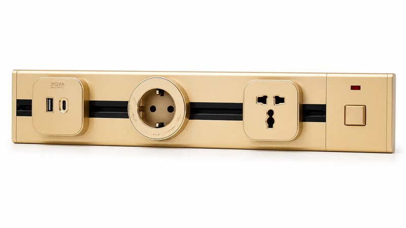 Track Socket Gold 50cm by key  with English socket + German socket + Type-C socket input and USB port