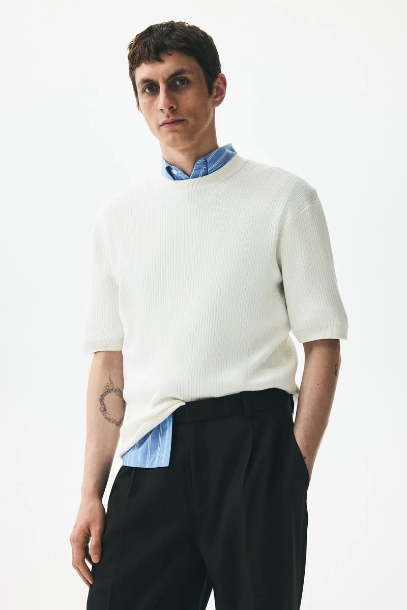 H&M Slim Fit Rib-knit T-shirt