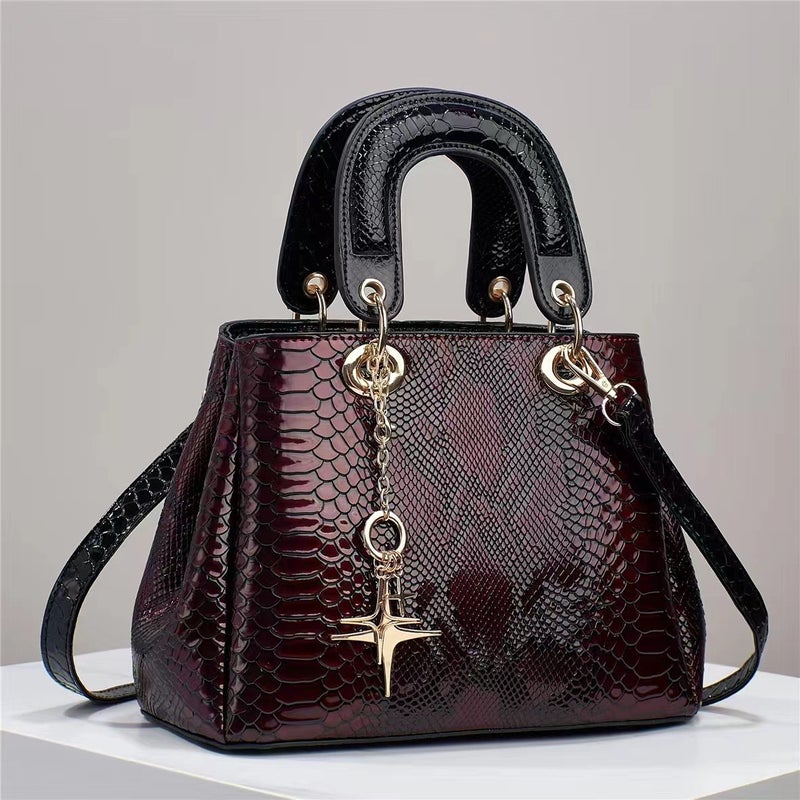 New Style Small Fragrant Snake Pattern Large Capacity Texture Western Style High Quality Single Shoulder Cross-Body Quality Bag Large Bag - Image 3