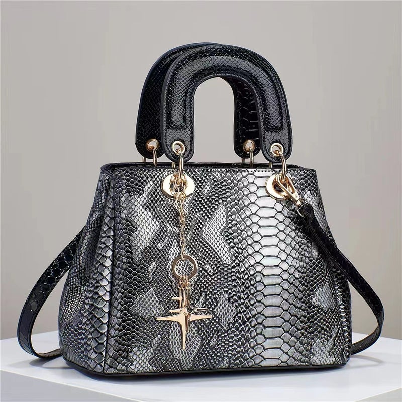 New Style Small Fragrant Snake Pattern Large Capacity Texture Western Style High Quality Single Shoulder Cross-Body Quality Bag Large Bag - Image 1