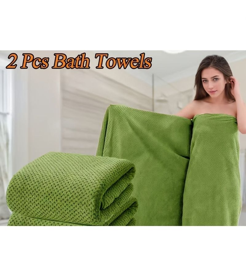 2 Pcs Pink Microfiber Bath Towel Set 140x70cm Soft Absorbent for Bathroom Hotel Sauna - Image 1