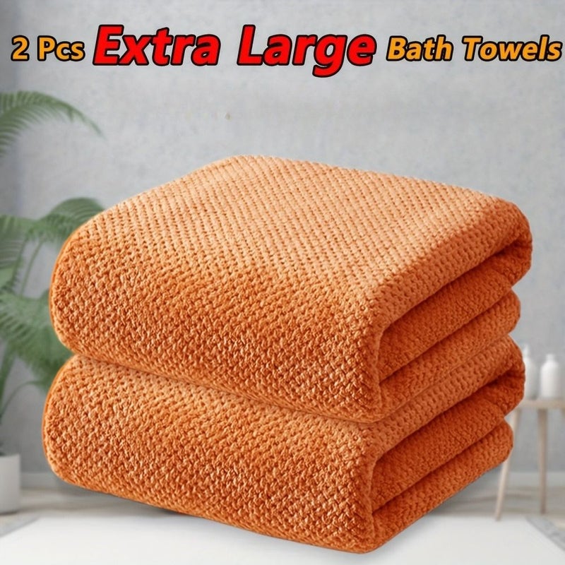 2 Pcs Pink Microfiber Bath Towel Set 140x70cm Soft Absorbent for Bathroom Hotel Sauna - Image 2
