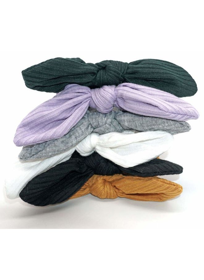 Funlovin - Bunny Ear Scrunchies Cotton Bow Hair Scrunchie Cute Knotted Bowknot Ribbon Ties Elastic Scrunchy Bands Ponytail Holder for Women, Girls (Black, White, Grey, Purple, Yellow, Dark Green) - Image 1