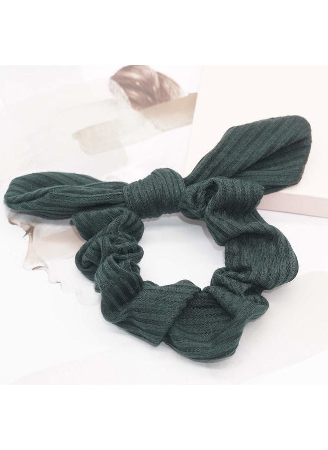 Funlovin - Bunny Ear Scrunchies Cotton Bow Hair Scrunchie Cute Knotted Bowknot Ribbon Ties Elastic Scrunchy Bands Ponytail Holder for Women, Girls (Black, White, Grey, Purple, Yellow, Dark Green) - Image 1