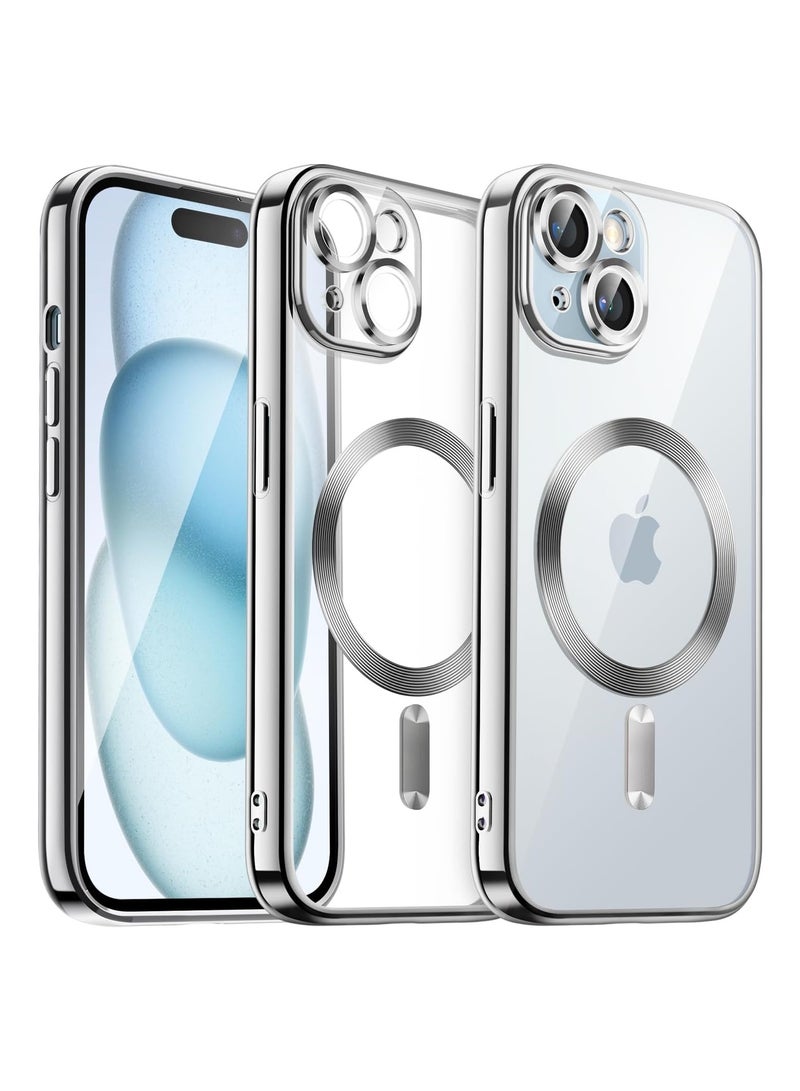 Jetech iPhone 15 Electroplated Case 6.1 Inch Camera Lens Full Protection Compatible with MagSafe Wireless Charging Shockproof Soft TPU Phone Cover Silver - Image 1