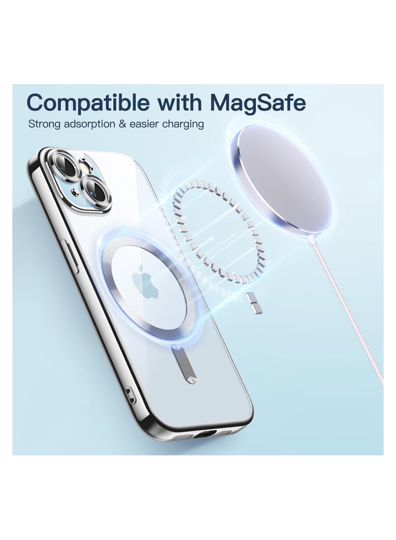Jetech iPhone 15 Electroplated Case 6.1 Inch Camera Lens Full Protection Compatible with MagSafe Wireless Charging Shockproof Soft TPU Phone Cover Silver - Image 4