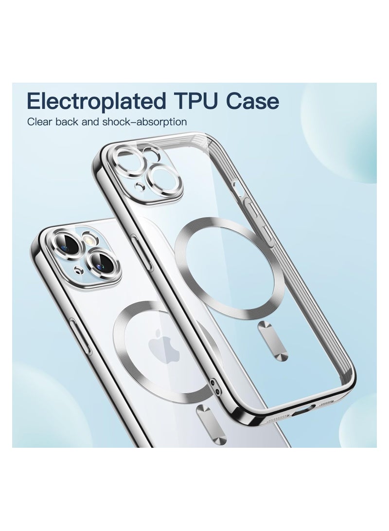 Jetech iPhone 15 Electroplated Case 6.1 Inch Camera Lens Full Protection Compatible with MagSafe Wireless Charging Shockproof Soft TPU Phone Cover Silver - Image 3