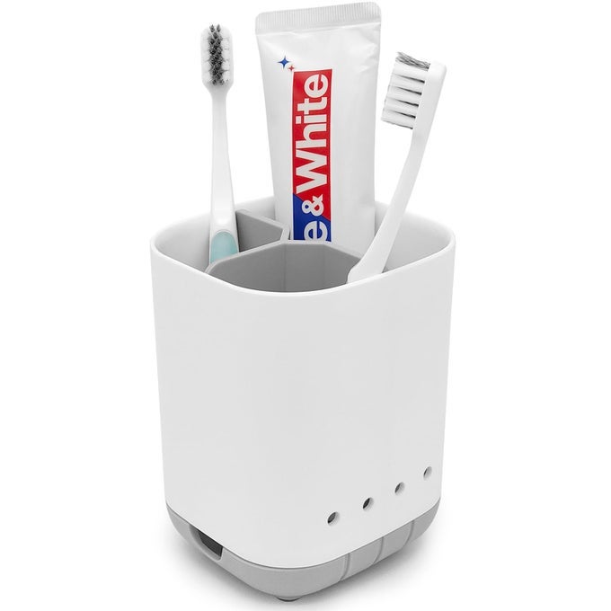 TOOTHBRUSH HOLDER FOR BATHROOMPLASTIC DETACHABLE FOR EASY CLEANING MULTIFUNCTIONAL STORAGE3 SLOTS ANTISLIP ELECTRIC TOOTHBRUSH AND TOOTHPASTE ORGANIZER CADDY FOR BATHROOM VANITYCOUNTERTOP GREY