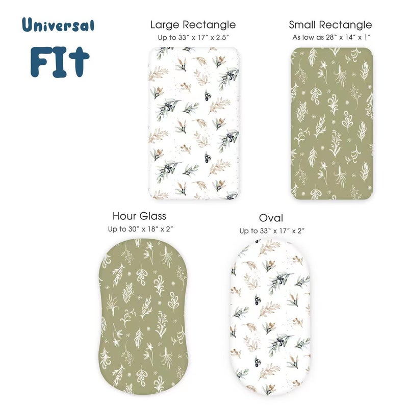 GRSSDER Stretchy Ultra Soft Fitted Bassinet Sheets Set 2 Pack, Cradle Sheet Universal Fit for Rectangle, Oval or Hourglass Bassinet Pad/Mattress Safe and Snug, Stylish Watercolor Flora and Olive - Image 5