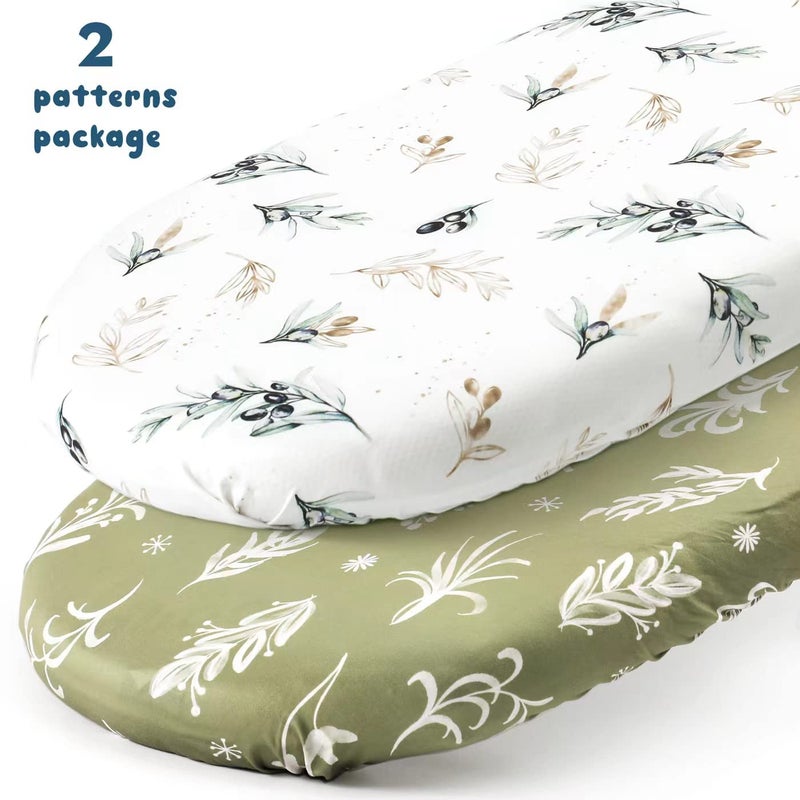 GRSSDER Stretchy Ultra Soft Fitted Bassinet Sheets Set 2 Pack, Cradle Sheet Universal Fit for Rectangle, Oval or Hourglass Bassinet Pad/Mattress Safe and Snug, Stylish Watercolor Flora and Olive - Image 2