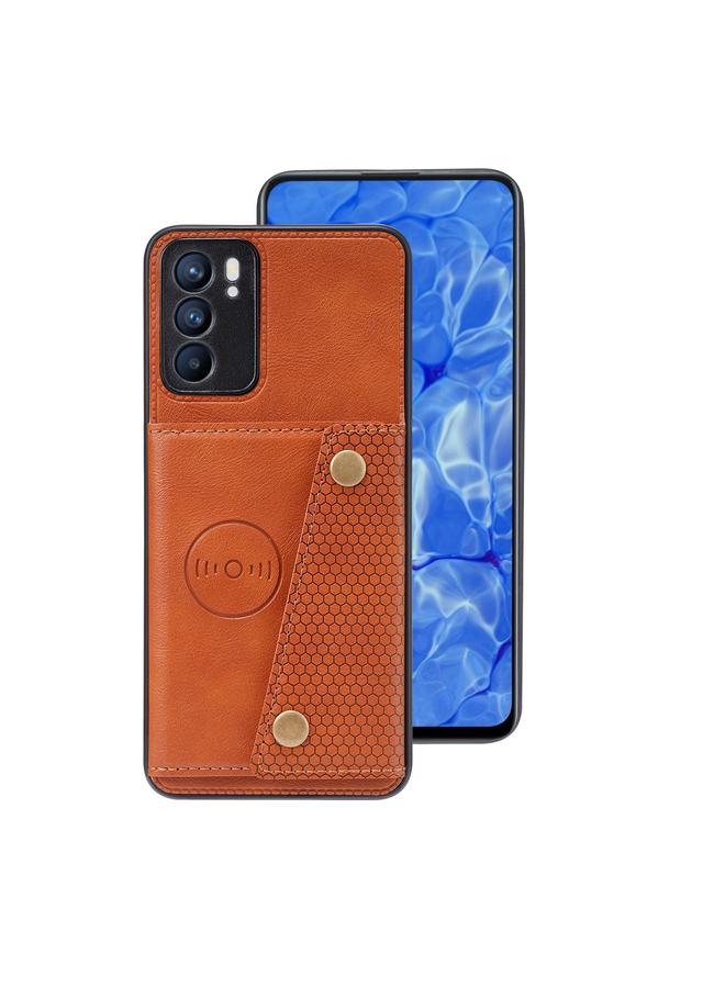 اس-توب جراب لهاتف OPPO Reno6 مصنوع من البولي يوريثان الحراري + جراب واقٍ مغناطيسي مقاوم للصدمات مع فتحة للبطاقات وحامل - Image 3