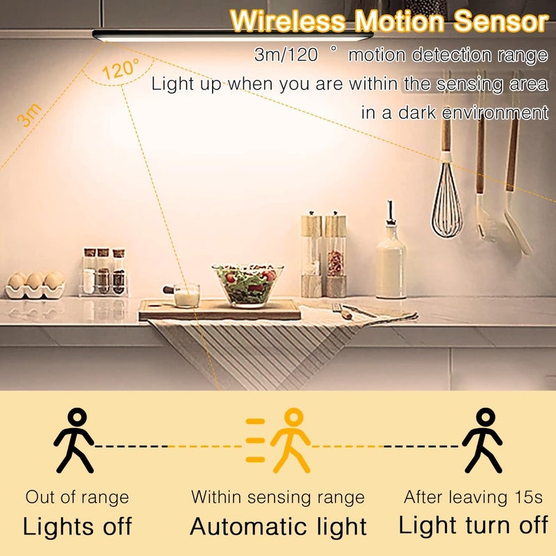 Easy hand assemble compatible Motion Sensor Closet Lights, Yakiter 3-Color Dimming LED Rechargeable Under Cabinet Night Light, Slim Magnetic Closet Light, Wireless Light for Kitchen, Staircase, Wardrobe, Study Light （2 Pack Black） Odor free color - Image 2