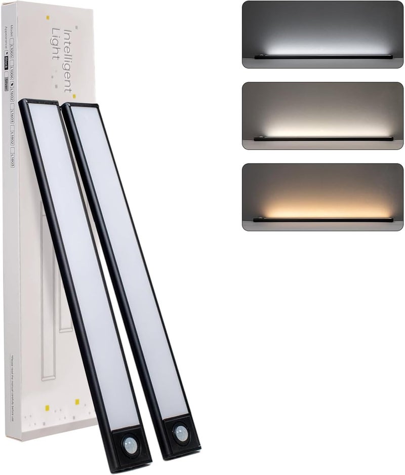 Easy hand assemble compatible Motion Sensor Closet Lights, Yakiter 3-Color Dimming LED Rechargeable Under Cabinet Night Light, Slim Magnetic Closet Light, Wireless Light for Kitchen, Staircase, Wardrobe, Study Light （2 Pack Black） Odor free color - Image 1