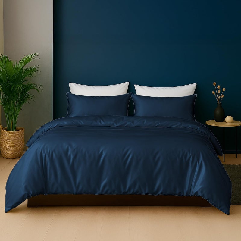 LINENWALAS 100% Natural Bamboo 3-Piece Duvet Cover Set with Zipper and Corner Ties- Softest Cool Bedding Perfect for Skincare (Superking, Navy Blue) - Image 2